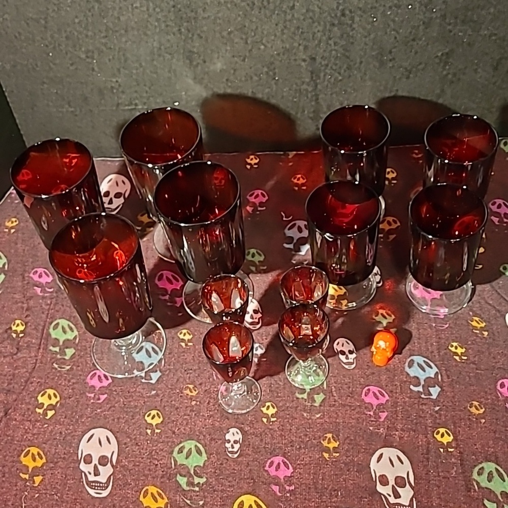 Goth Vampire Dinner Party Deep Red Glassware Vintage 12 In Total